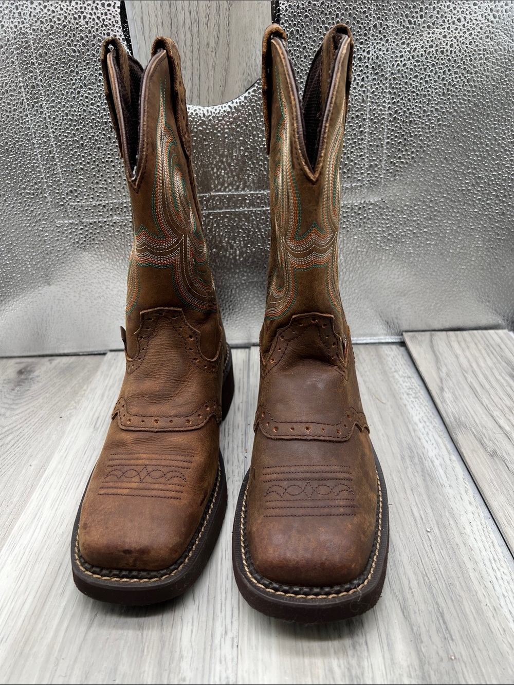 Justin Gypsy L9984 Brown Leather Western Cowboy Boots Women`s SZ 7.5B Sq Toe